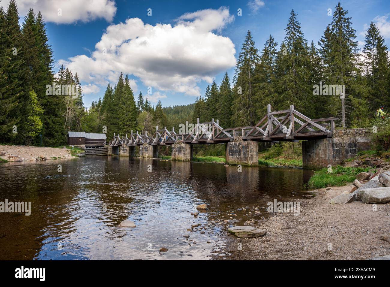 A bridge spanning water near trees Stock Photo - Alamy