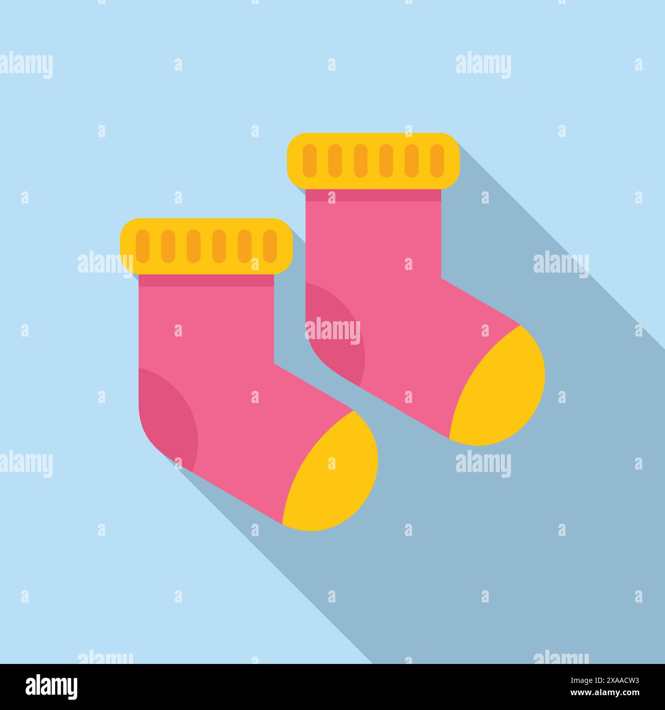Flat design vector graphic of cute baby socks with shadow on a blue ...