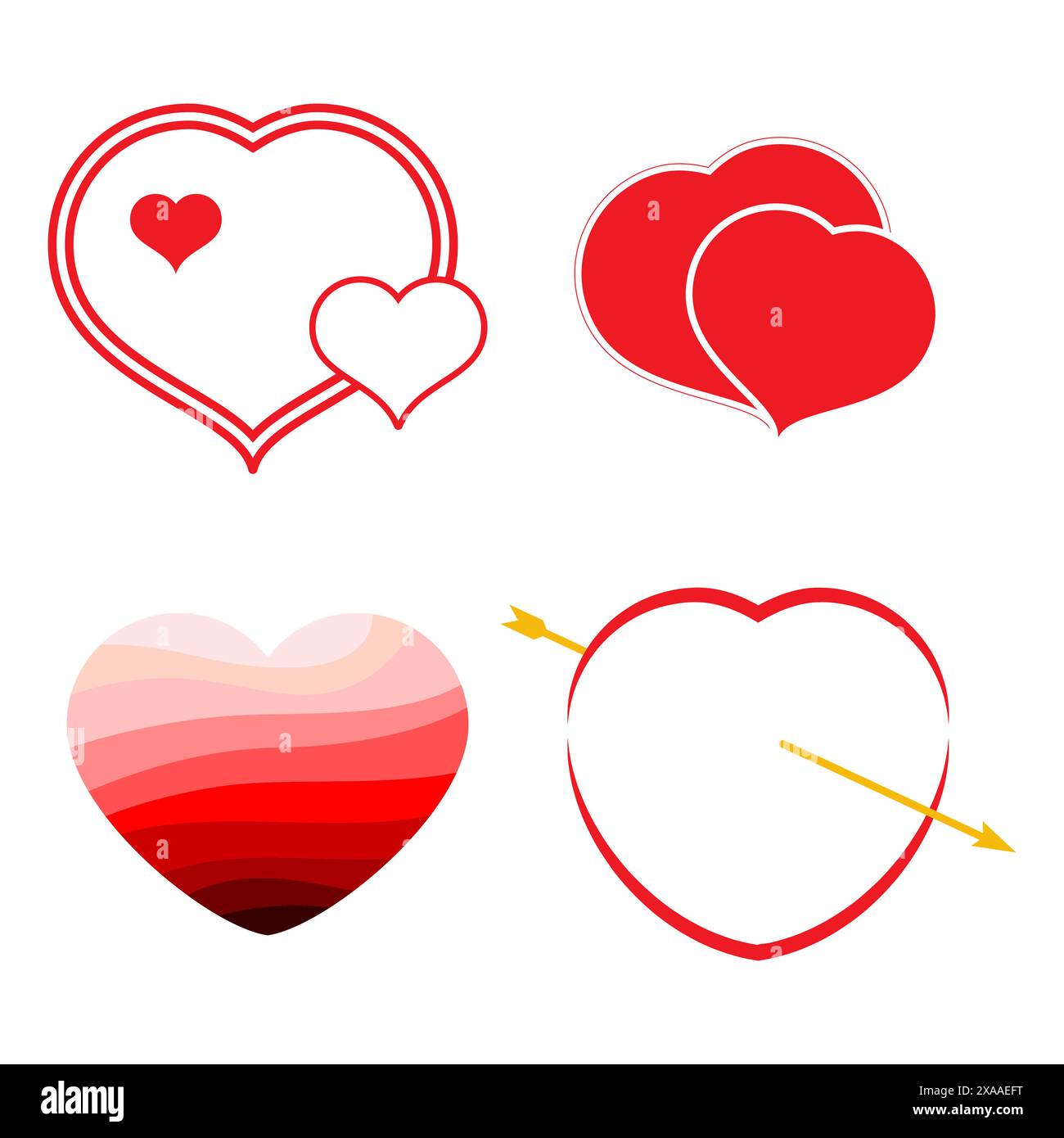 Set of four red hearts. Romantic love symbol of valentine day. Vector ...
