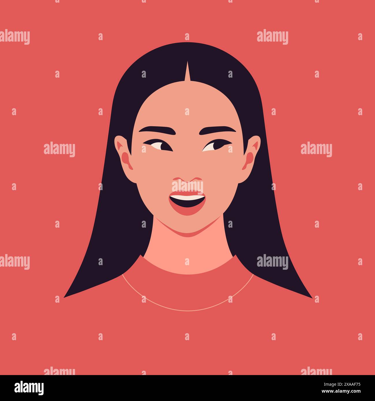 Portrait of a curious Asian woman. Surprised face of student. Gossip, rumors and secrets. Vector illustration Stock Vector