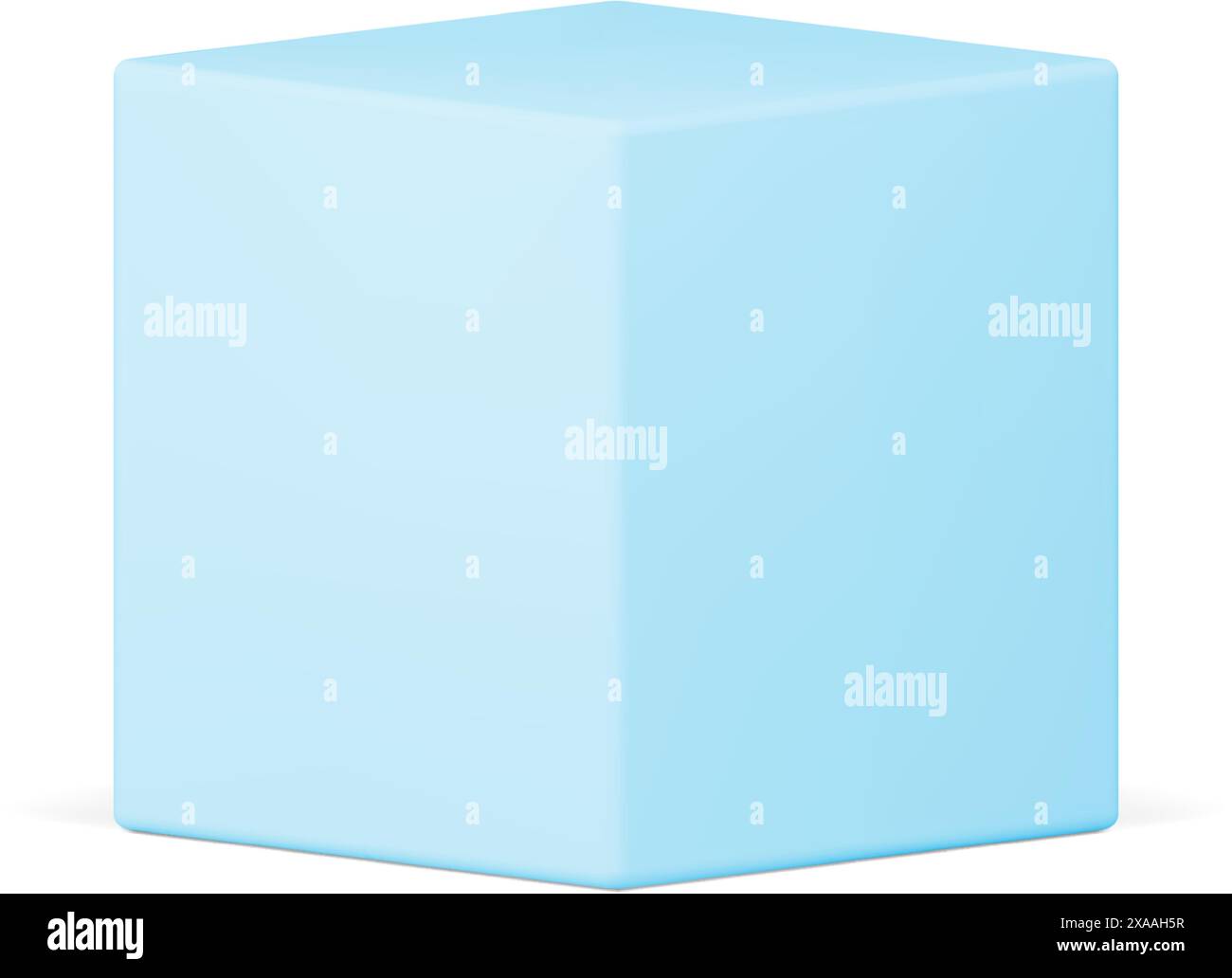 Blue cube glossy geometric figure shape pedestal squared stage commercial box realistic vector illustration. Geometry regular block angle basic founda Stock Vector