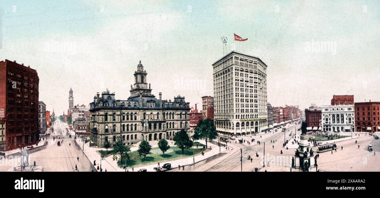Panorama of Campus Martius, Detroit, Michigan, circa 1900 Stock Photo