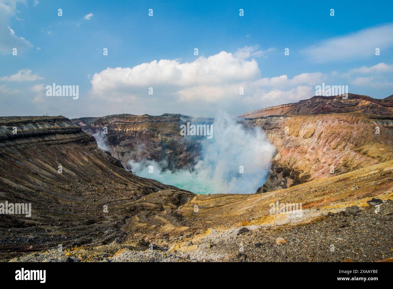 Mount Naka active crater lake, Mount Aso, Kyushu, Japan, Asia Stock ...