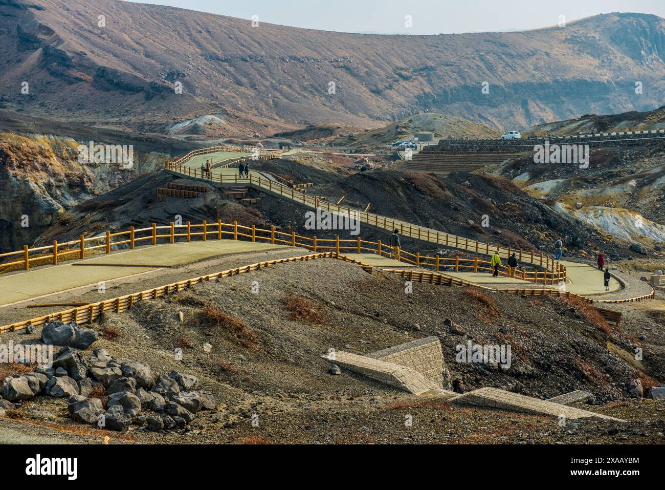 Crater rim path on Mount Naka, an active volcano, Mount Aso, Kyushu ...