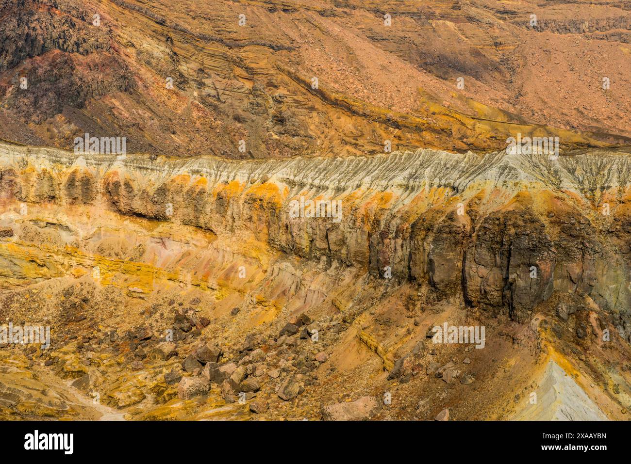 Crater rim on Mount Naka, an active volcano, Mount Aso, Kyushu, Japan ...