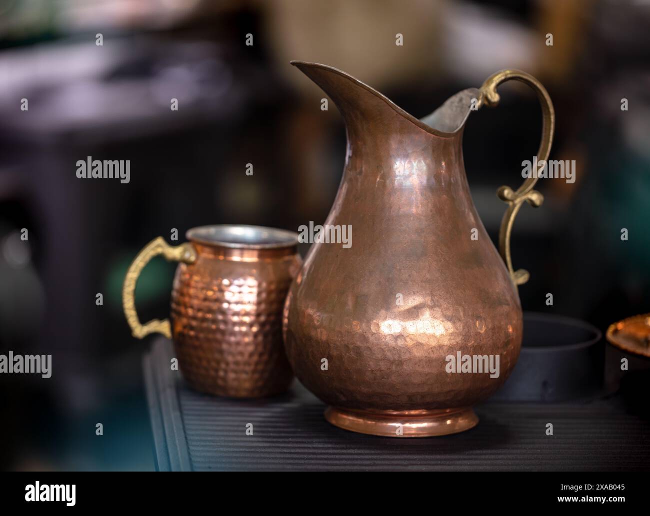Copper craftsmanship, coffee makers, jugs at the Grand Bazaar, Istanbul ...