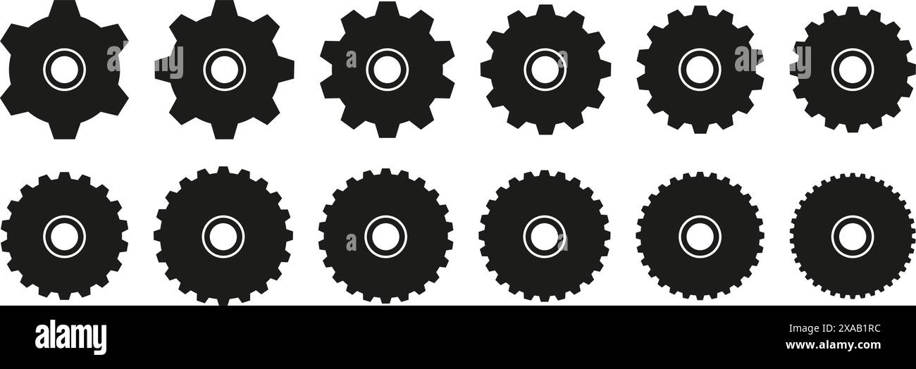 Flat stencil gears. Cogwheel settings icon, mechanical gear wheel, work ...