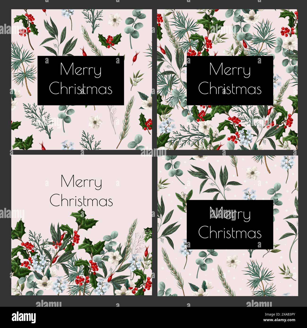 Botanical Christmas cards with flowers and leaves. Vector Stock Vector ...