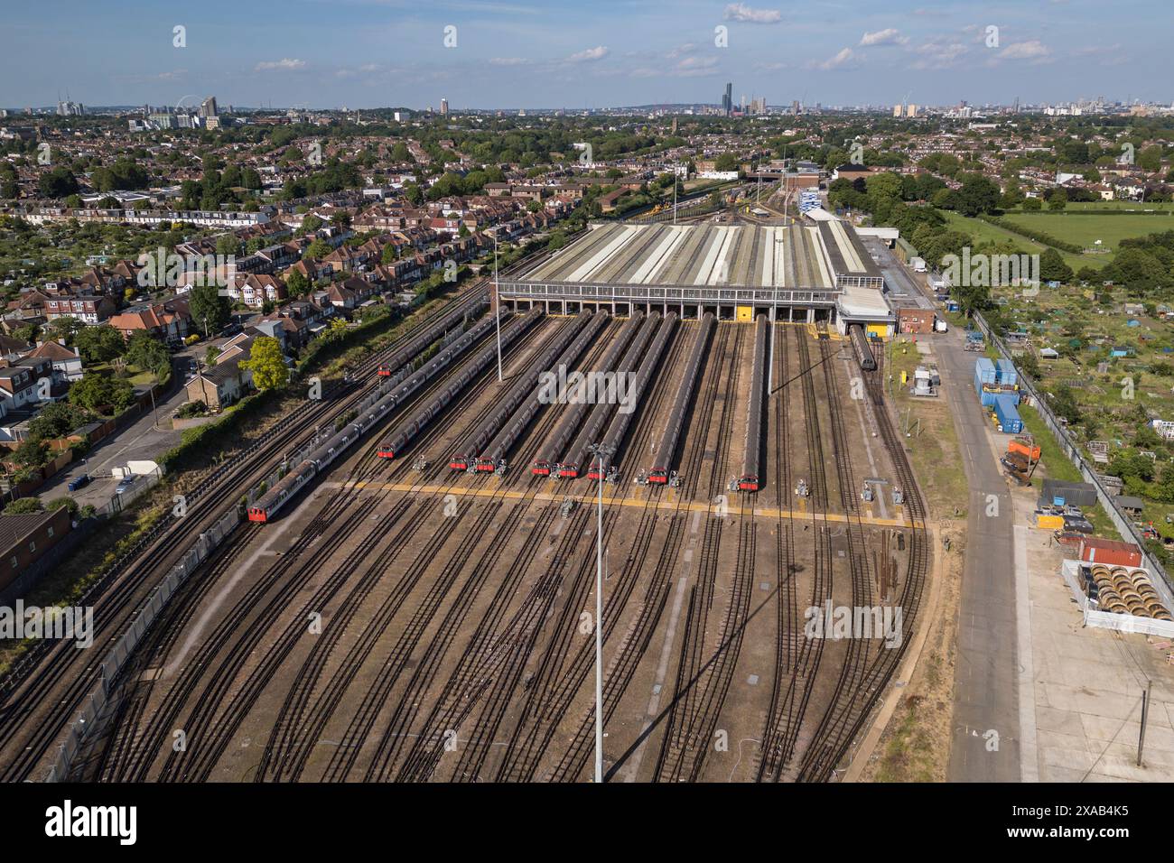 Aerial view of the London Underground Northfields Depot, Hanwell, London, UK. Stock Photo