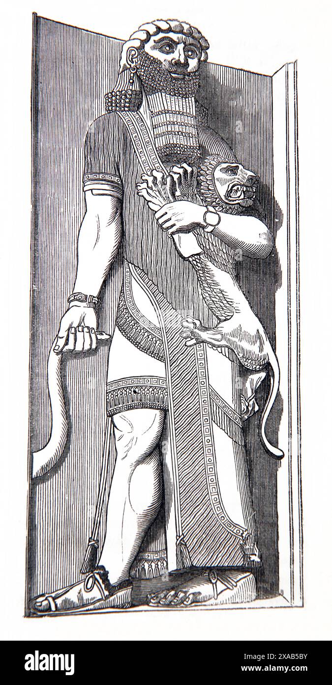 Wood Engraving of Nimrod the Mighty Hunter 'the First on Earth to be a Mighty man and mighty Hunter before the Lord' Mentioned in Genesis and Micah Ol Stock Photo