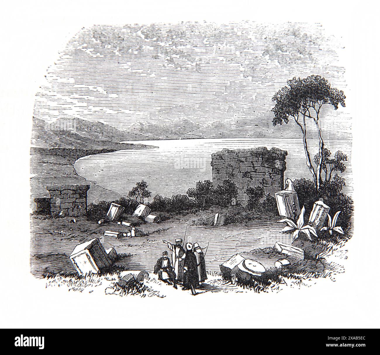 Wood Engraving of the Ruins at Capernaum in Antique 19th Century ...