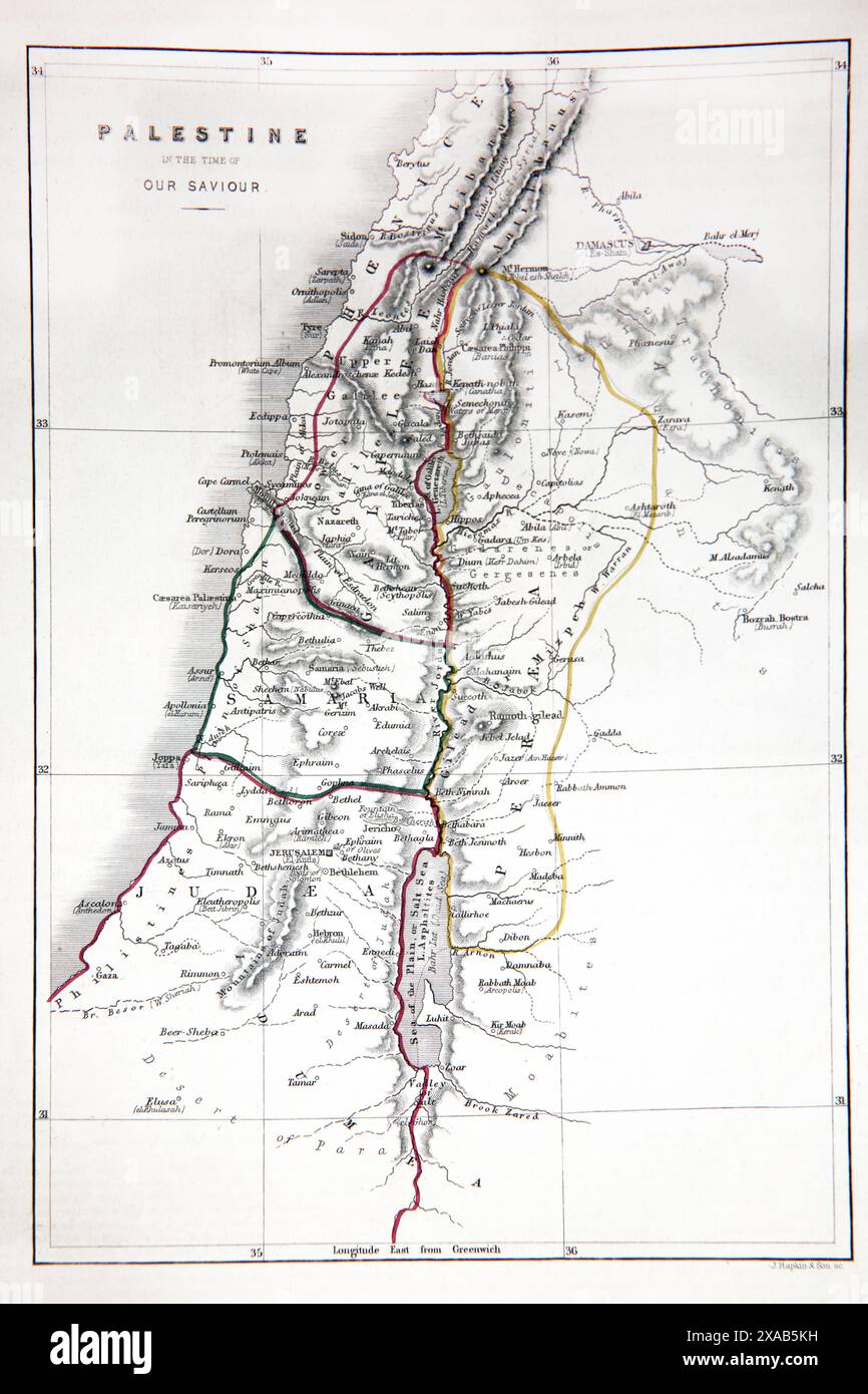 Wood Engraving of A Map of Palestine During the Time of Jesus Christ in ...