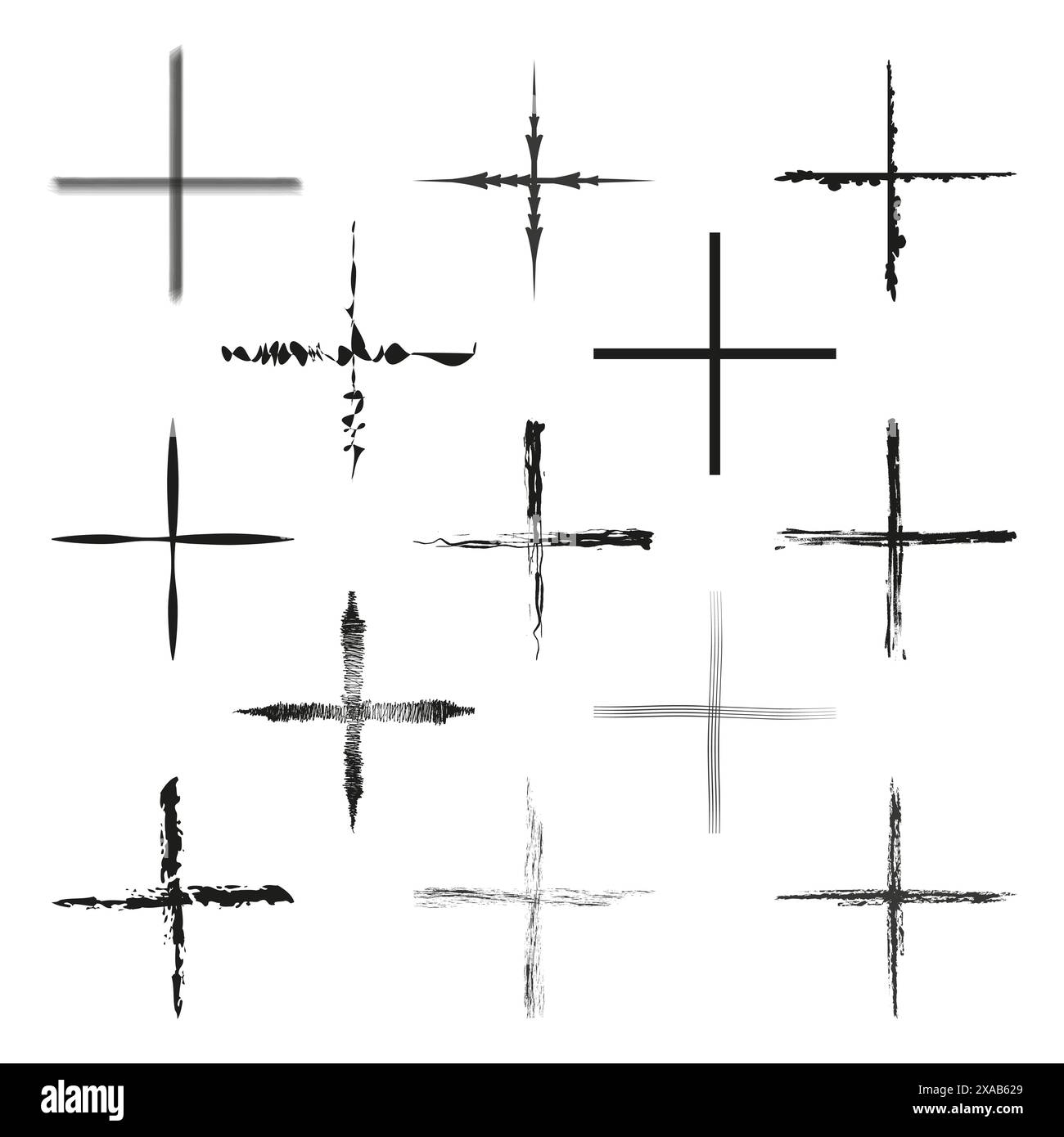 Hand drawn cross set. Diverse artistic styles. Black and white. Vector ...
