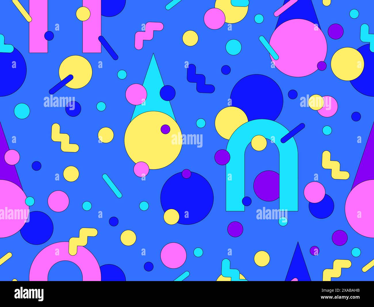 Memphis geometric seamless pattern with 3D shapes in 80s and 90s style. Isometric geometric 3D shapes. Colorful geometric background design for wrappe Stock Vector