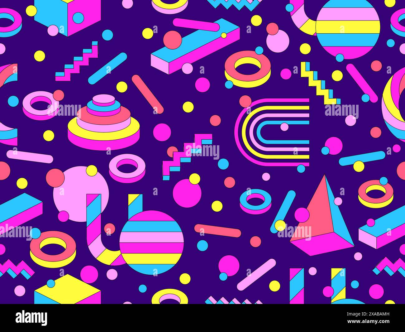 Memphis geometric seamless pattern with 3D shapes in 80s and 90s style ...