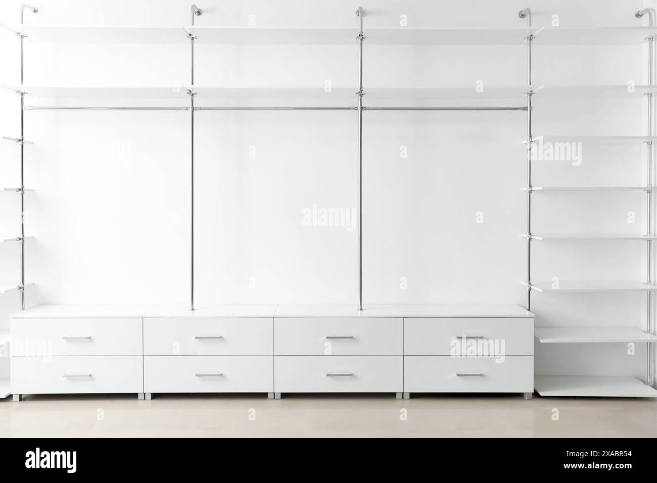 Empty shelves and drawers in modern wardrobe Stock Photo