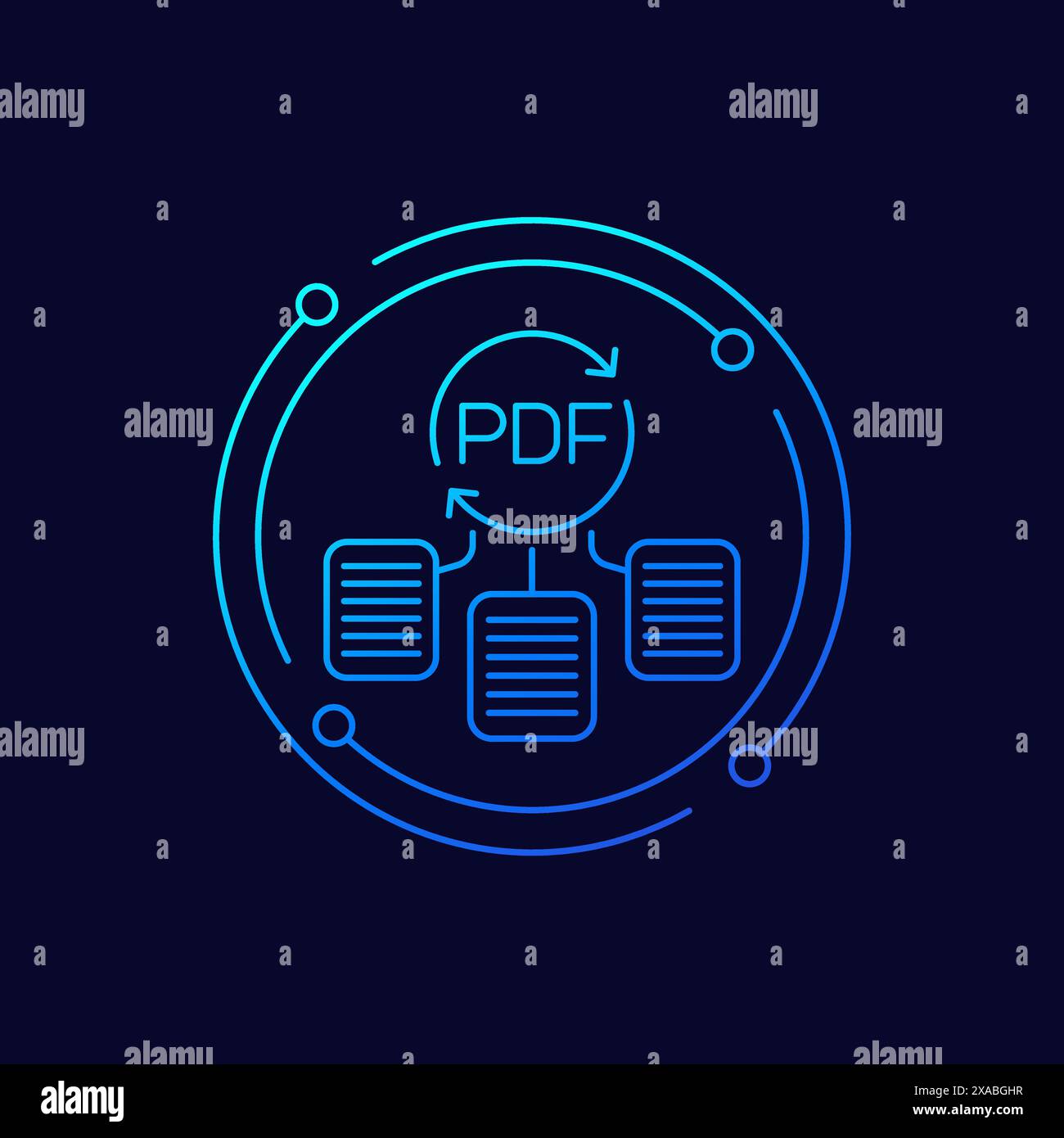 convert to PDF icon with documents, linear design Stock Vector