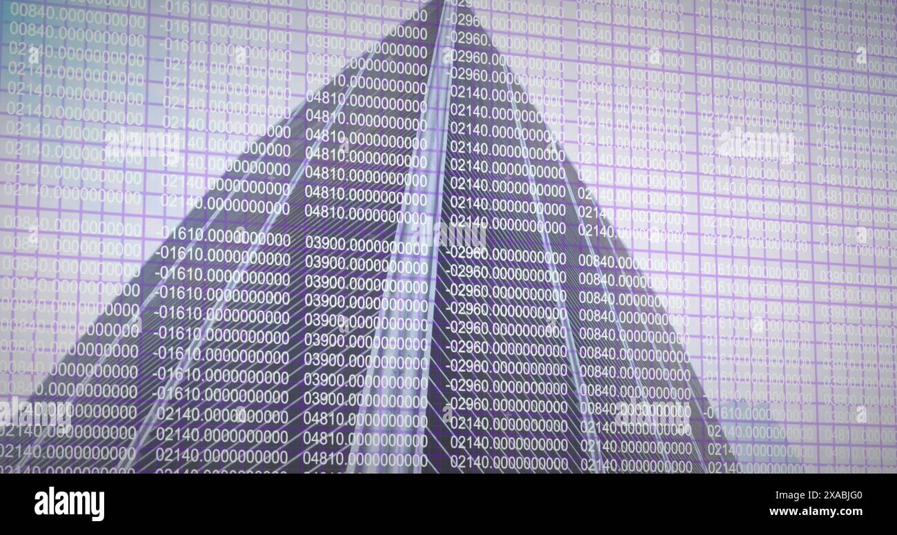 Image of data processing with media icons over cityscape Stock Photo