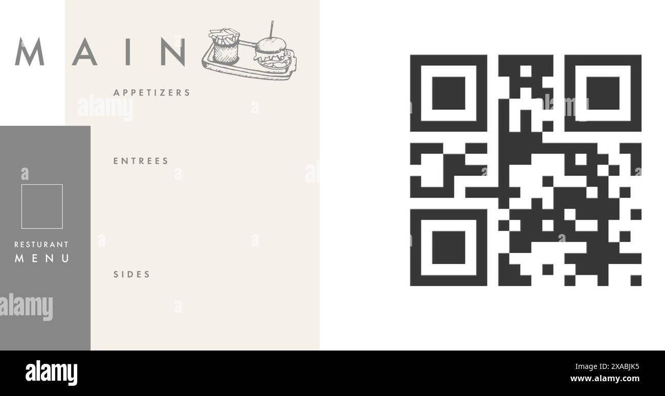 Image of qr code and restaurant menu on white background Stock Photo