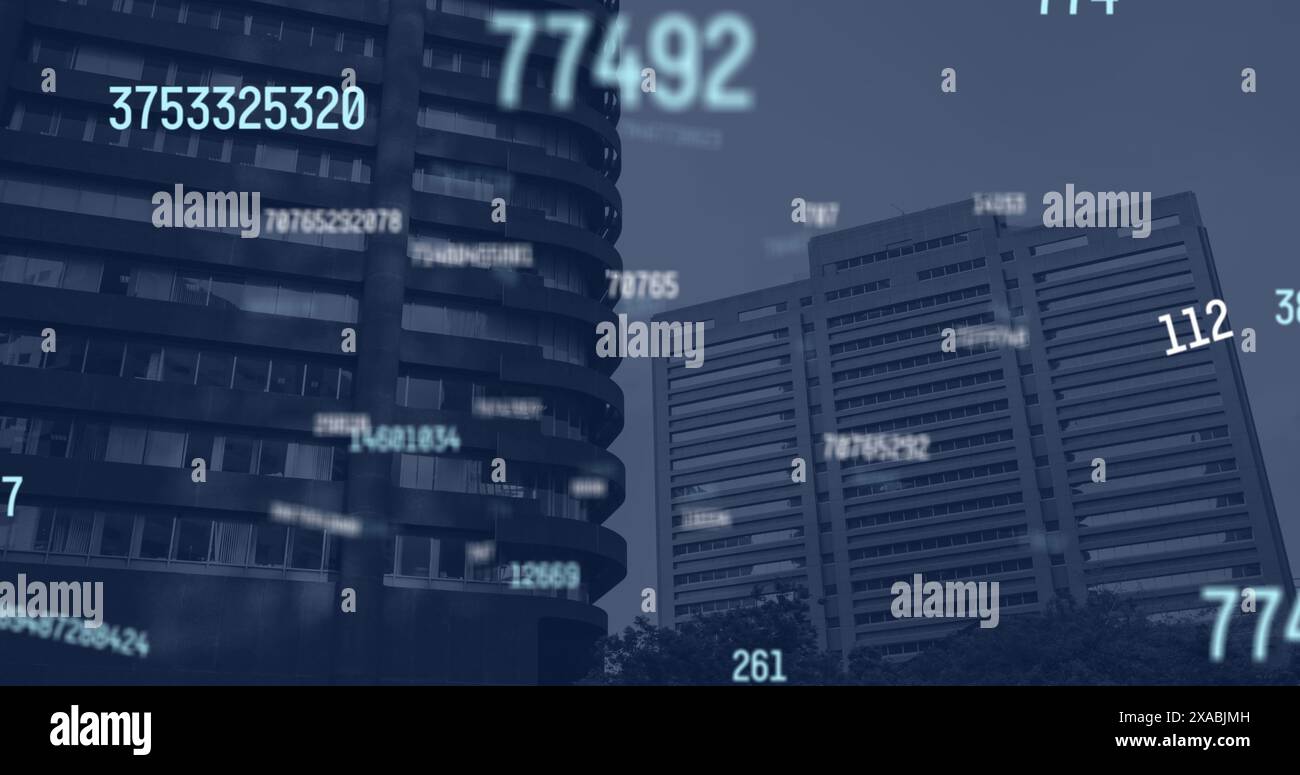 Image of falling numbers over cityscape Stock Photo - Alamy