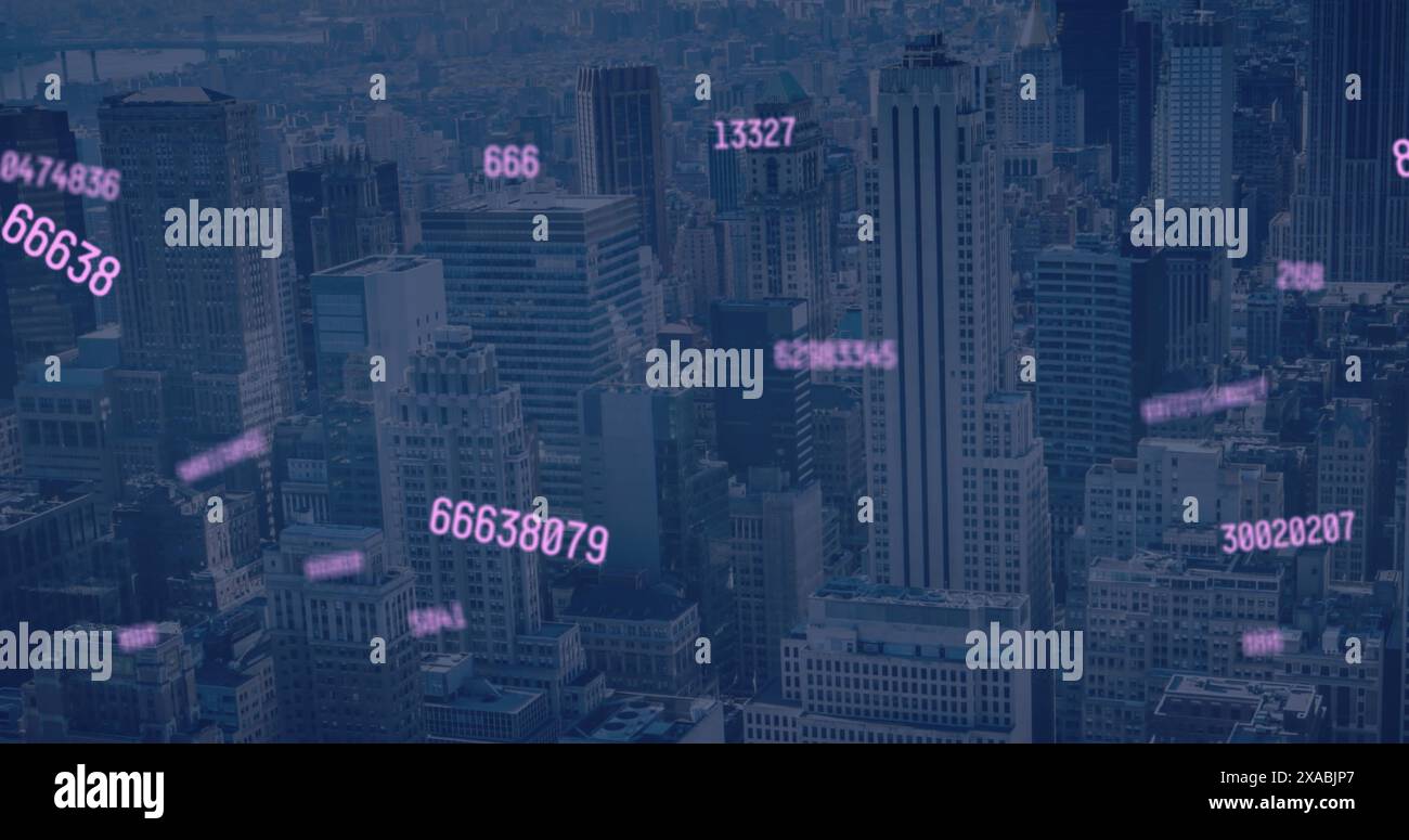 Image of falling numbers over cityscape Stock Photo - Alamy