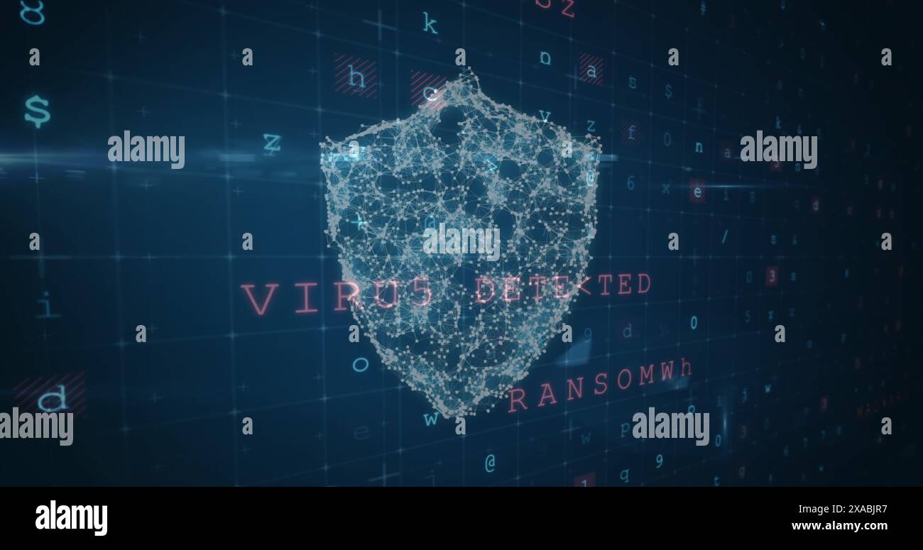 Image of cyber attack warning over online security shield Stock Photo