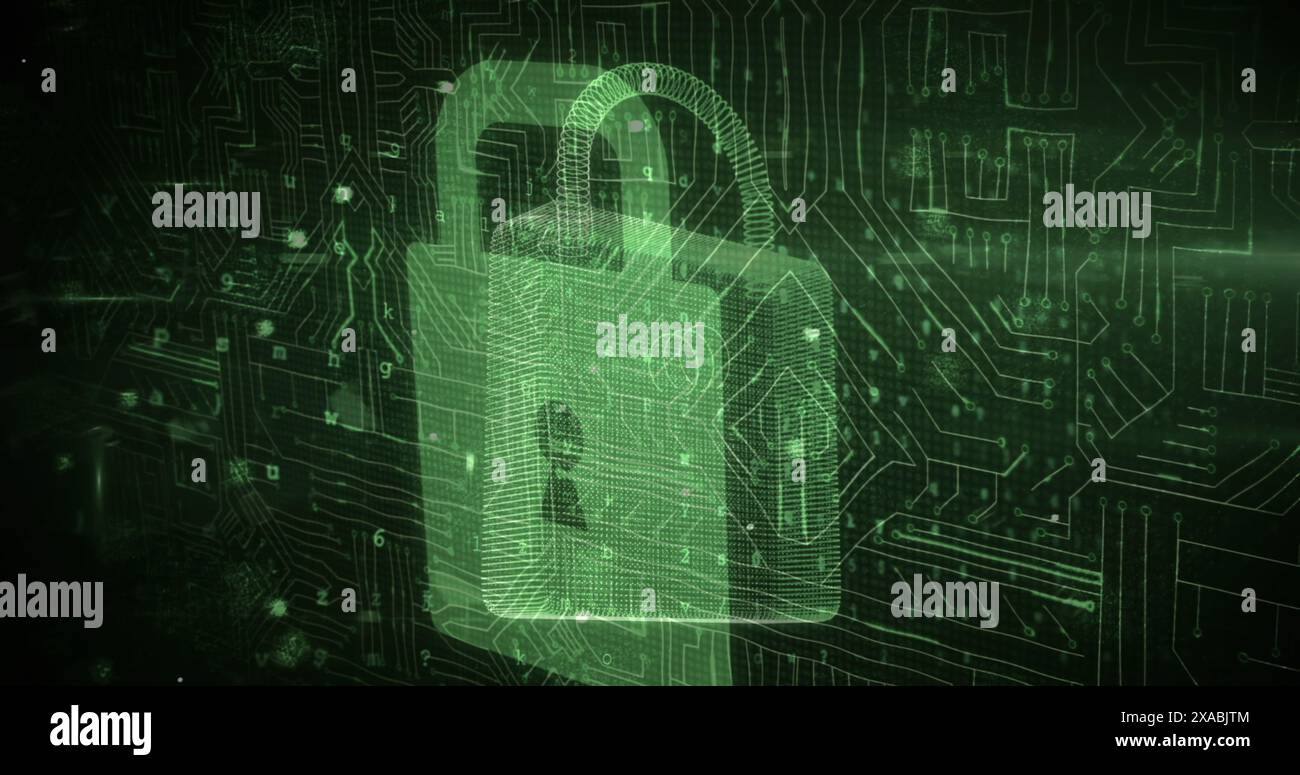 Image of numbers over online security padlock Stock Photo