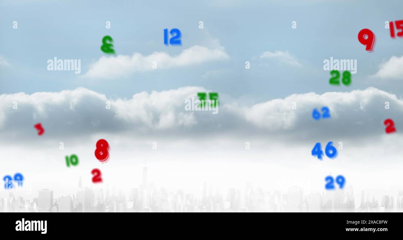Image of falling numbers over cityscape Stock Photo - Alamy