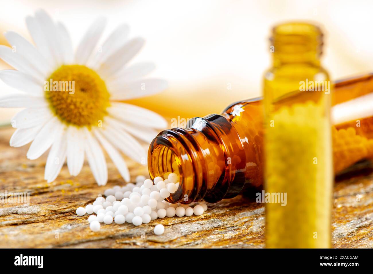 Naturmedizin mit Globuli Globuli werden in der Naturmedizin und Homöopathie als Heilmittel verwendet *** Natural medicine with globules Globules are u Stock Photo