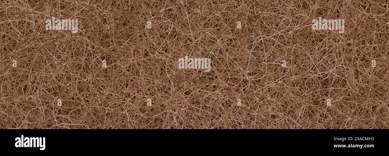 Seamless texture of dried brown matted grass. Pressed coconut fiber briquettes for mattresses. Vector bg with endless pattern of tangled coire Stock Vector