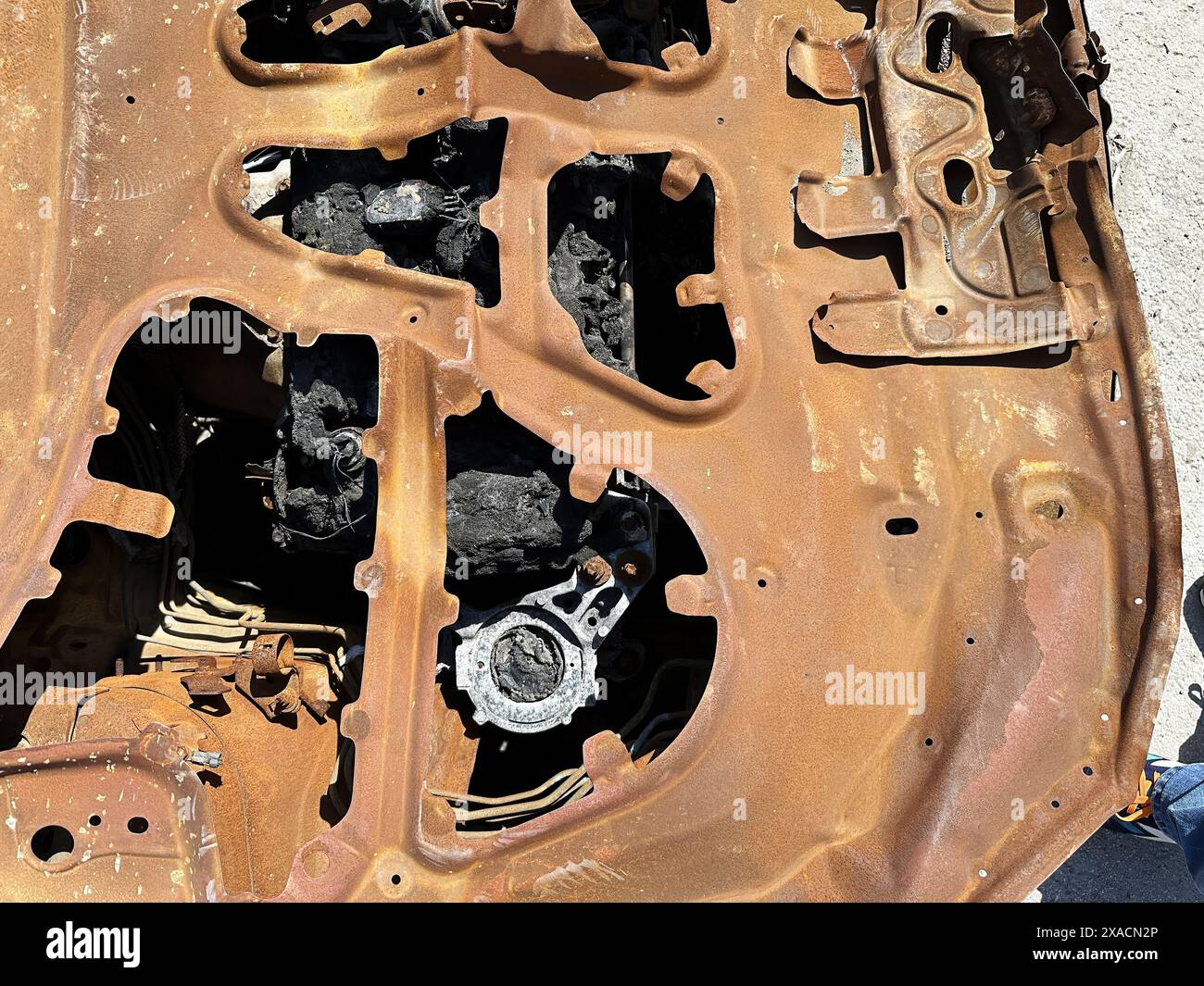 Car details under the hood after the explosion. Car insurance burn out