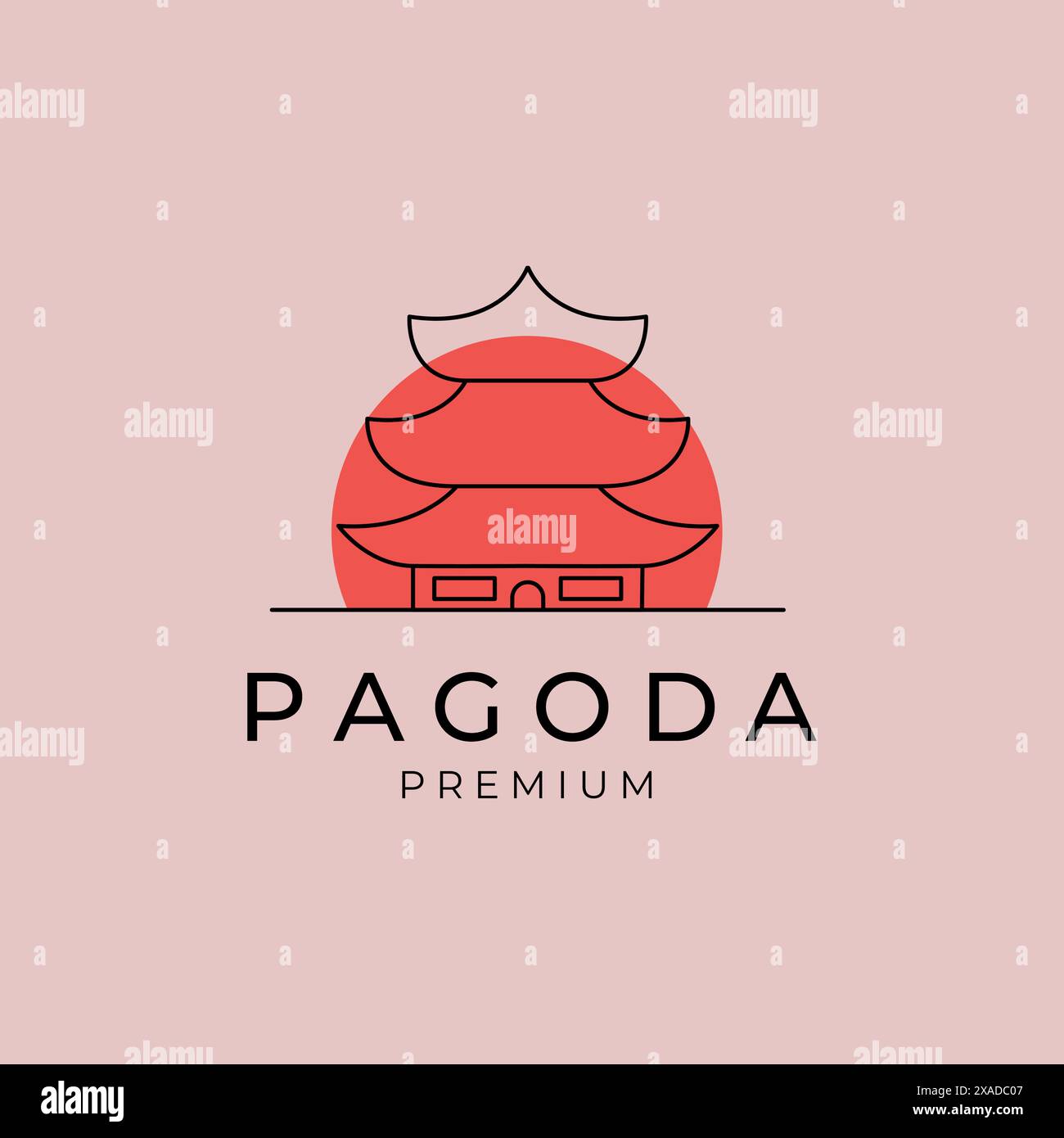 pagoda line art logo with sun vector symbol illustration design Stock ...
