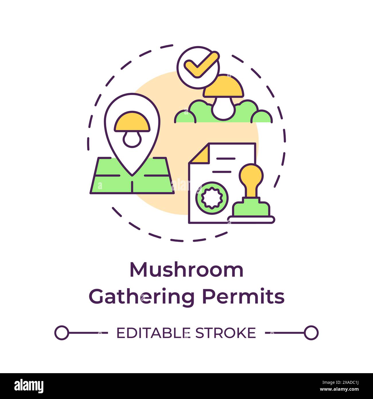 Mushroom gathering permits multi color concept icon Stock Vector