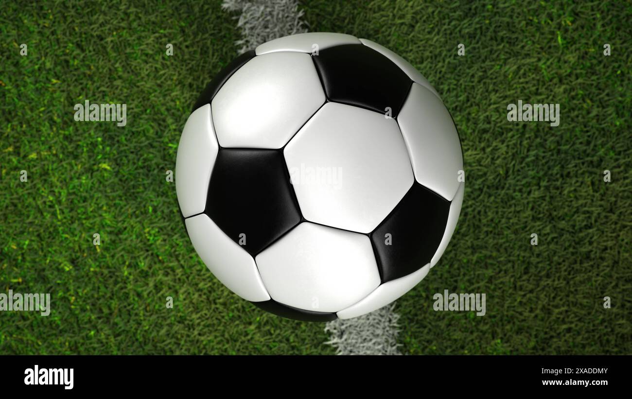 Football on the ground A classic football on the ground. 3d illustration. Stock Photo