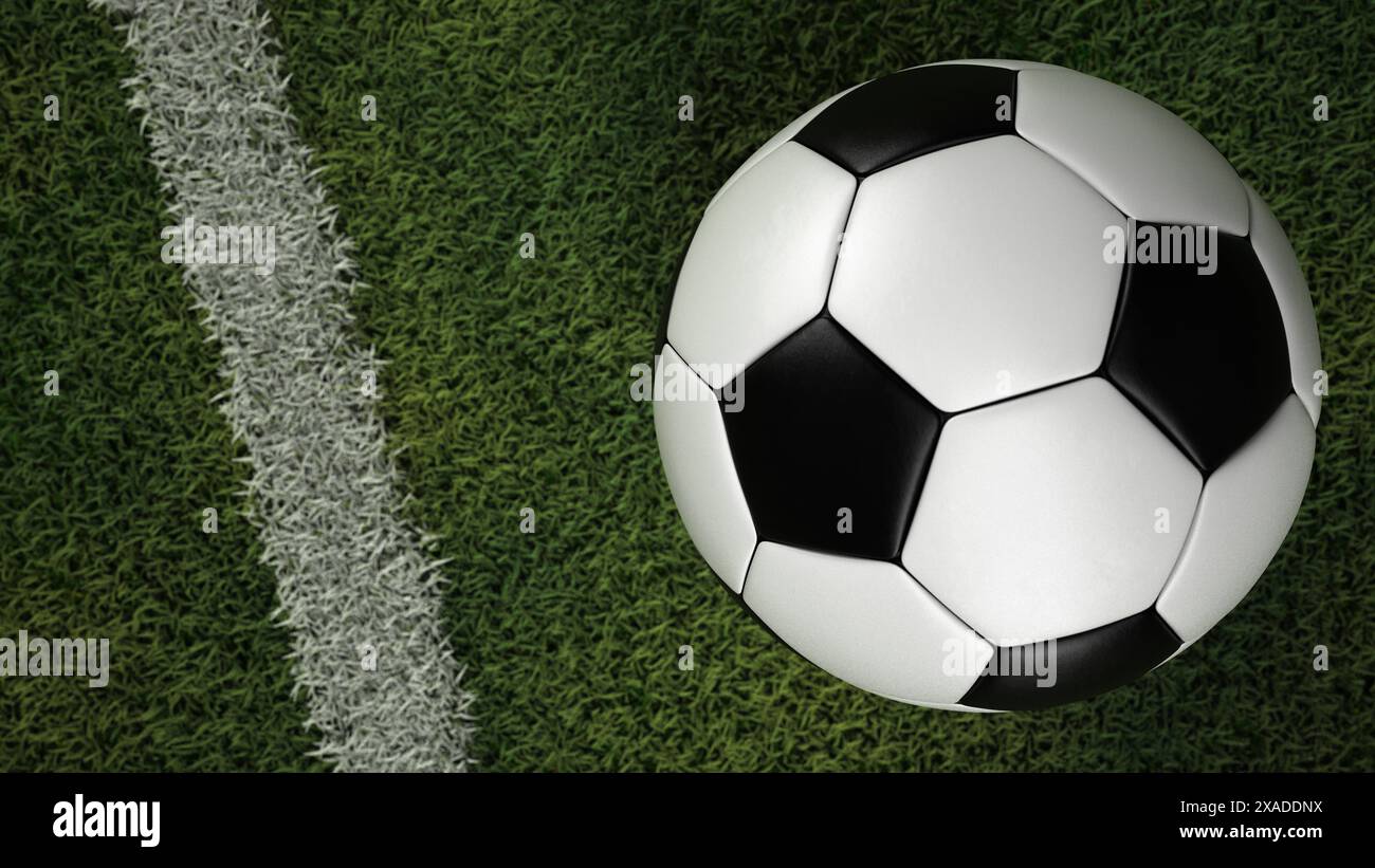 Football on the ground A classic football on the ground. 3d illustration. Stock Photo