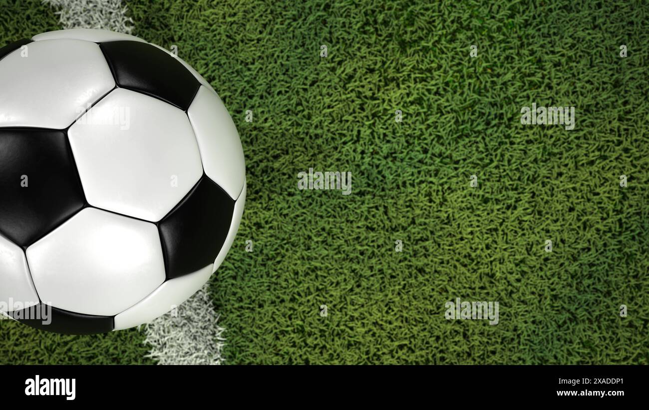 Football on the ground A classic football on the ground. 3d illustration. Stock Photo