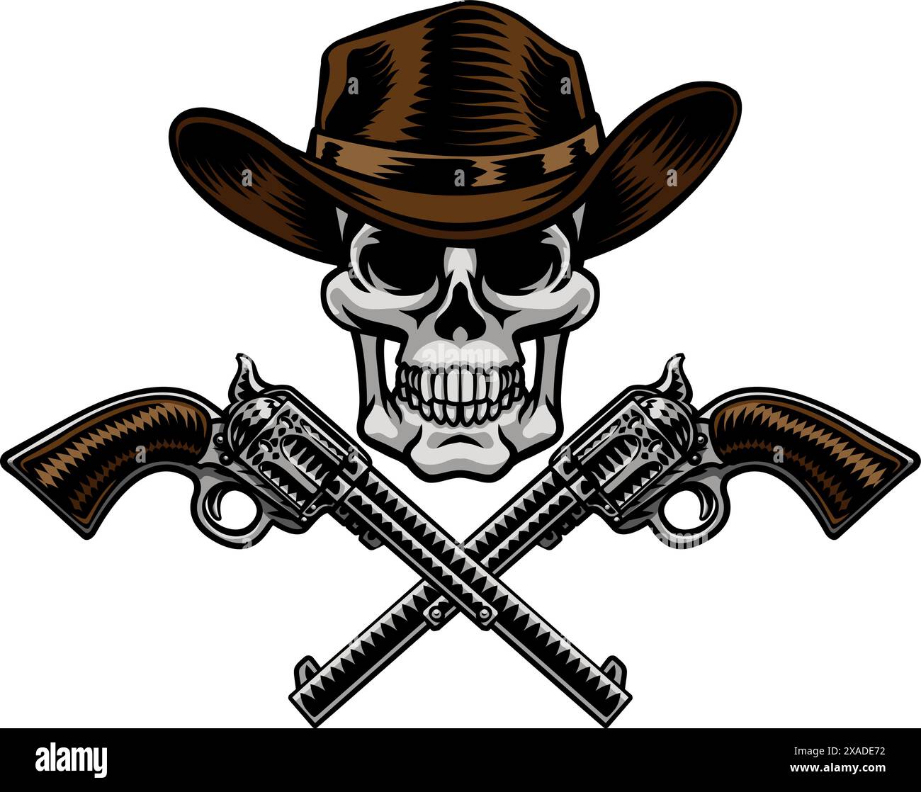 Cowboy Hat Pistols Skull Pirate Cross Bones Stock Vector