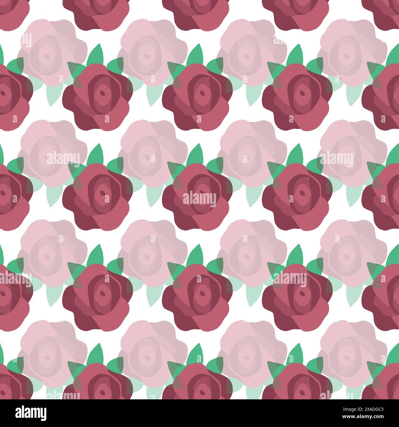 Vector flat rose flower seamless pattern on white background Stock ...