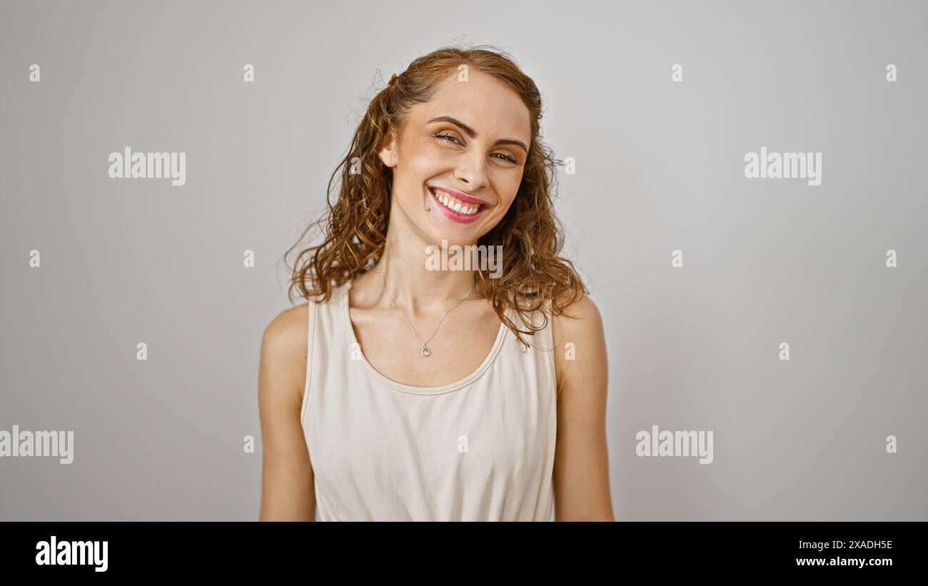 Cool, confident young woman joyously laughing and casually standing ...