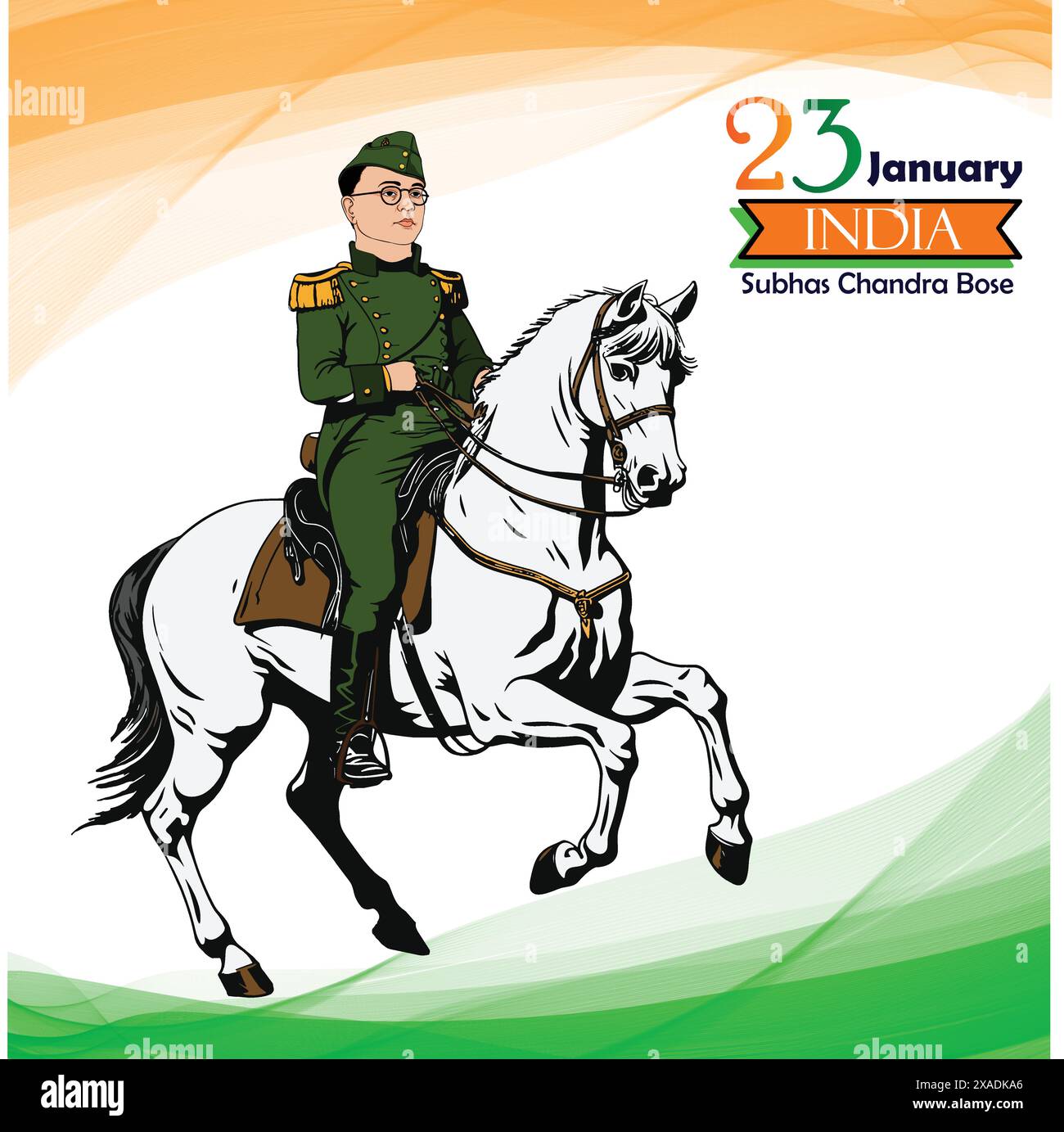 Netaji subhas Chandra Bose is on a horse illustration Stock Vector