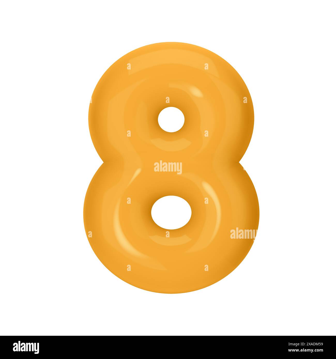 Numeral 8 - Orange Plastic Balloon Number eight Isolated on White Background. 3D Style Vector Illustration Stock Vector