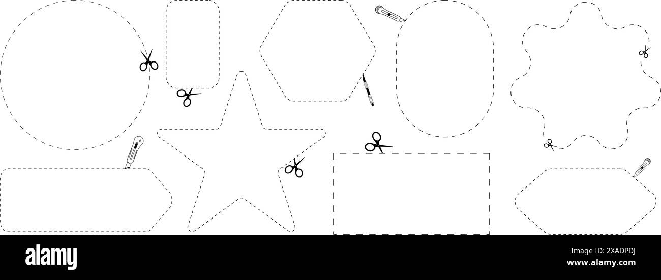 Cut here icon. Set of scissors cutting shape, paper cut here icon with