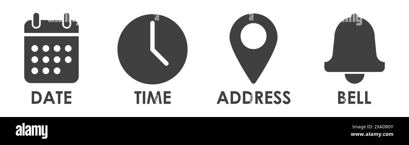 location, address, time, date icon on white background Stock Vector ...