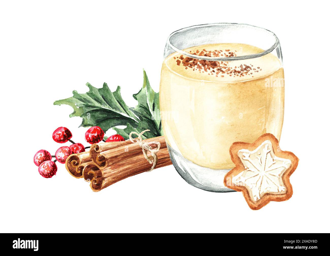 Traditional Christmas Hot Drink Eggnog with Cinnamon, greeting card ...