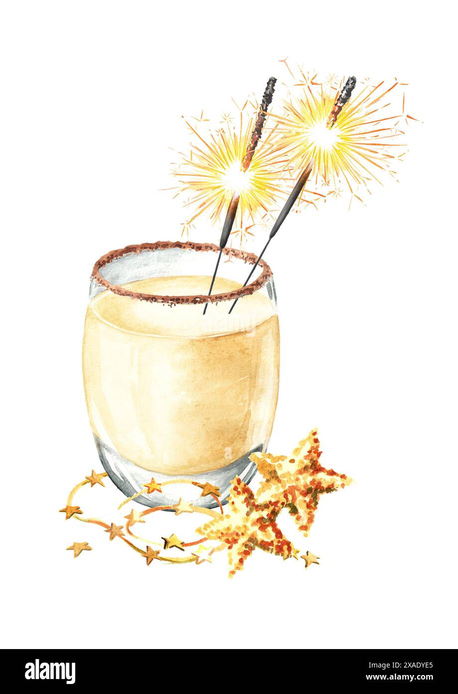 Traditional Festive Christmas Hot Drink Eggnog and Sparklers. Hand ...