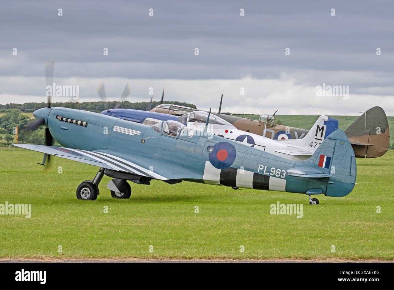 Bristol Blenheim Mk.1F, North American P-51 Mustang 'Miss Helen' & Supermarine Spitfire PR Mk XI Line Up At IWM Duxford D-Day 80 Weekend 1st June 2024 Stock Photo