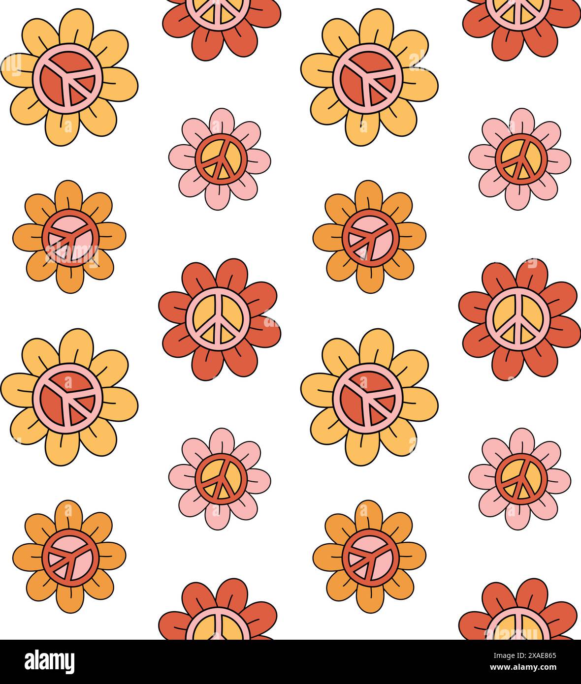 Vector seamless pattern of peace sign and flowers Stock Vector Image ...