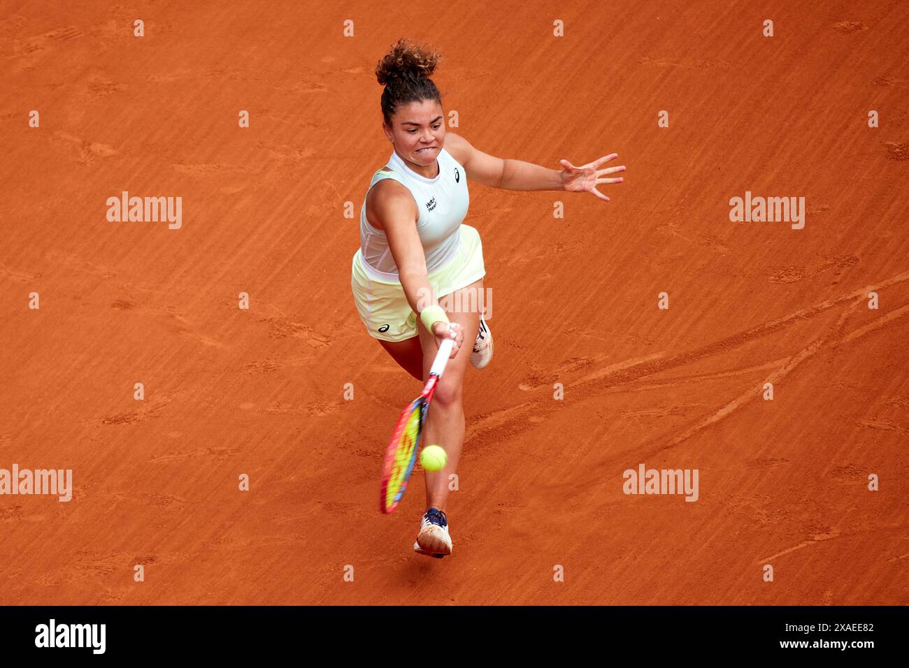 Jasmine Paolini of Italy plays a forehand shot against Elena Rybakina