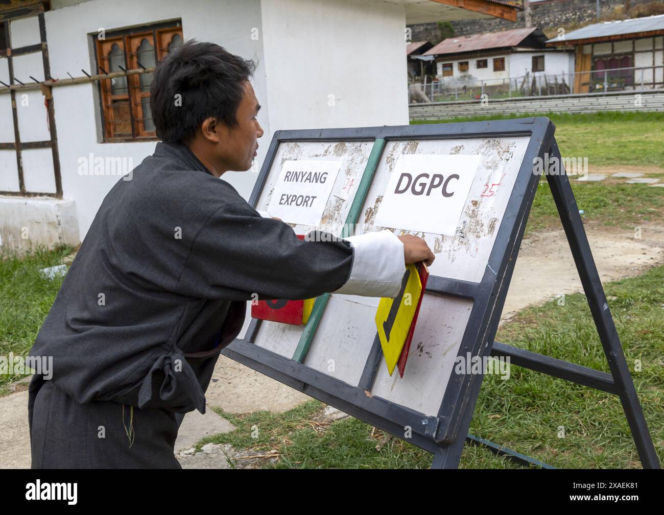 Archery competition scoreboard, Chang Gewog, Thimphu, Bhutan Stock Photo