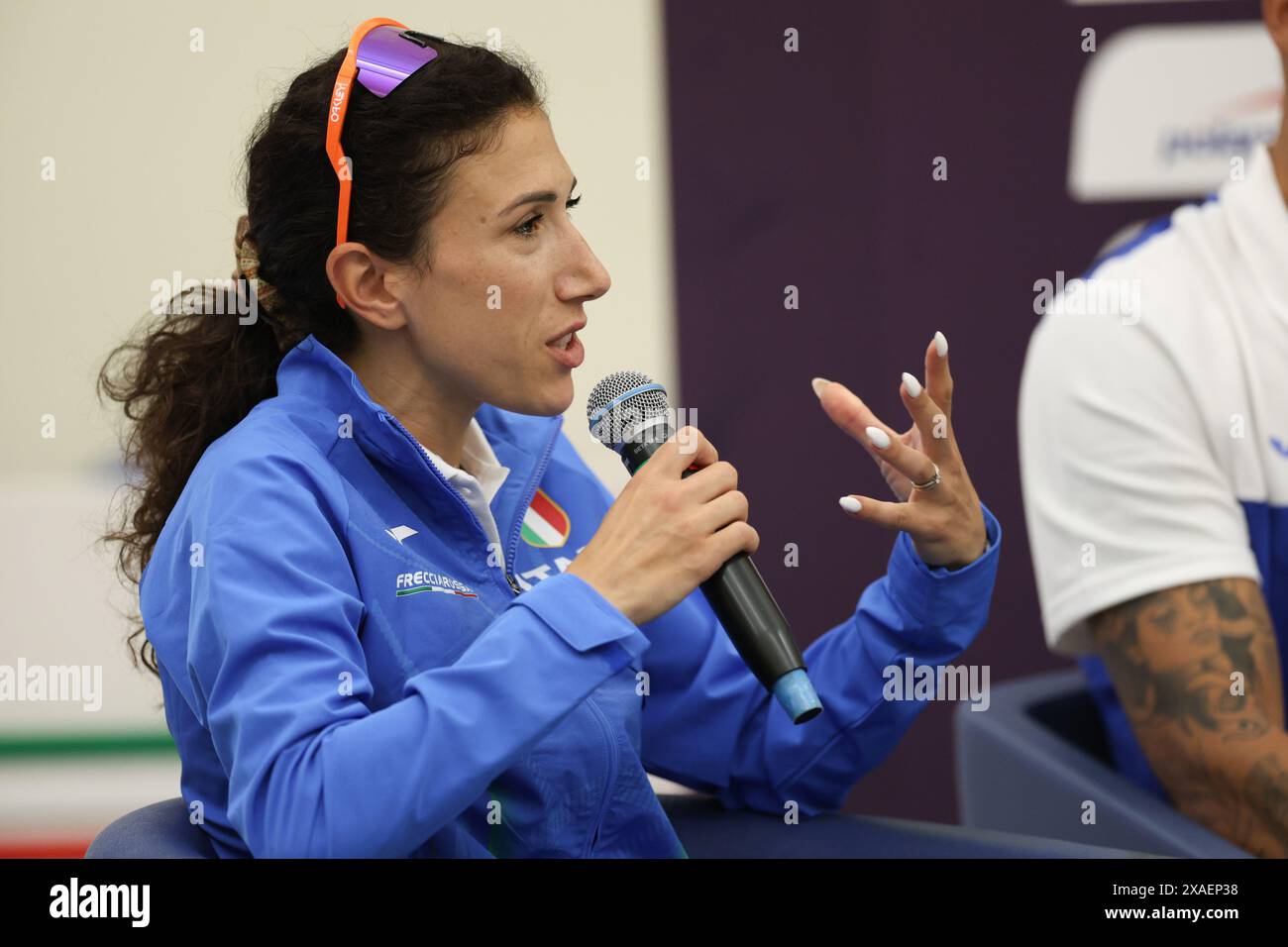 Rome, Italy. 6th June, 2024. Antonella Palmisano of Italy speaks during the press conference of 2024 Rome European Athletics Championship in Rome, Italy, Jun. 6, 2024. Credit: Li Jing/Xinhua/Alamy Live News Stock Photo